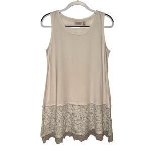 LOGO Lori Goldstein Cream Floral Lace Minidress or Tunic Size M